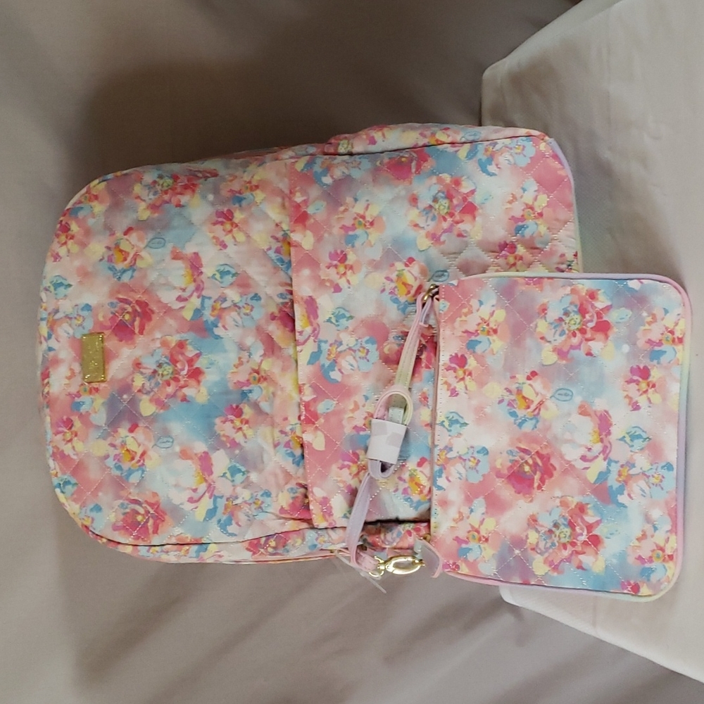 NEW Betsy Johnson Cotton Quilted Backpack With Purse